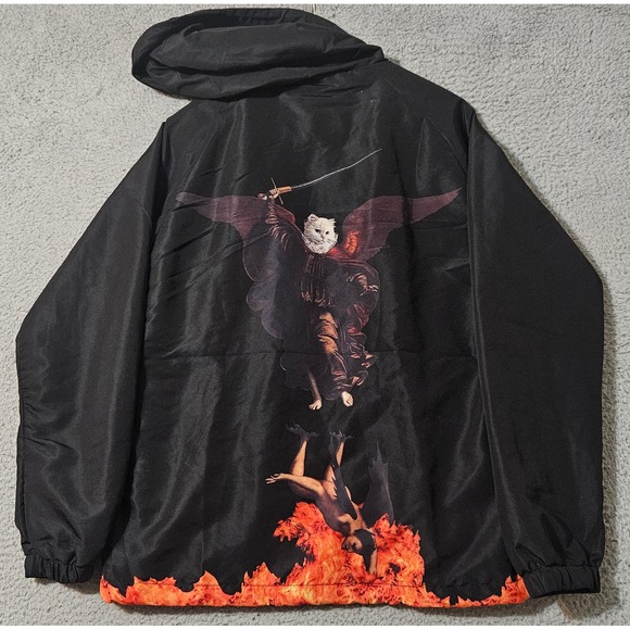 RIPNDIP Jacket Men's Size Small‎ Black Full Zip Windbreaker Cat Warrior Inferno - Picture 2 of 11